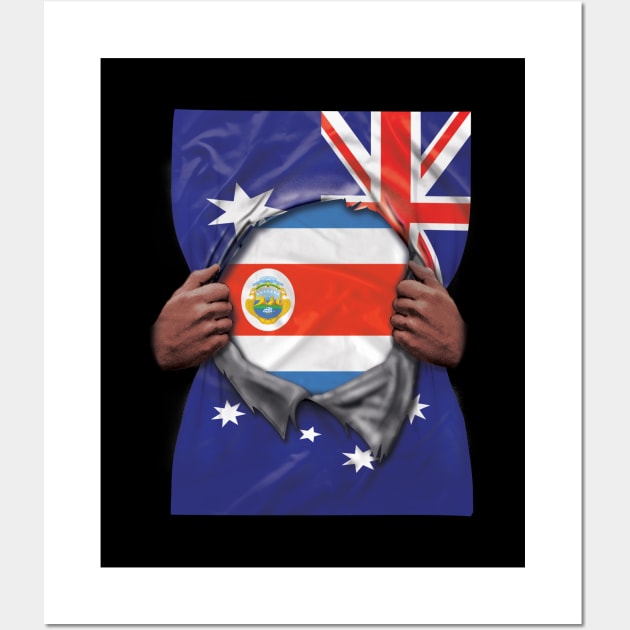 Costa Rica Flag Australian Flag Ripped - Gift for Costa Rican From Costa Rica Wall Art by Country Flags